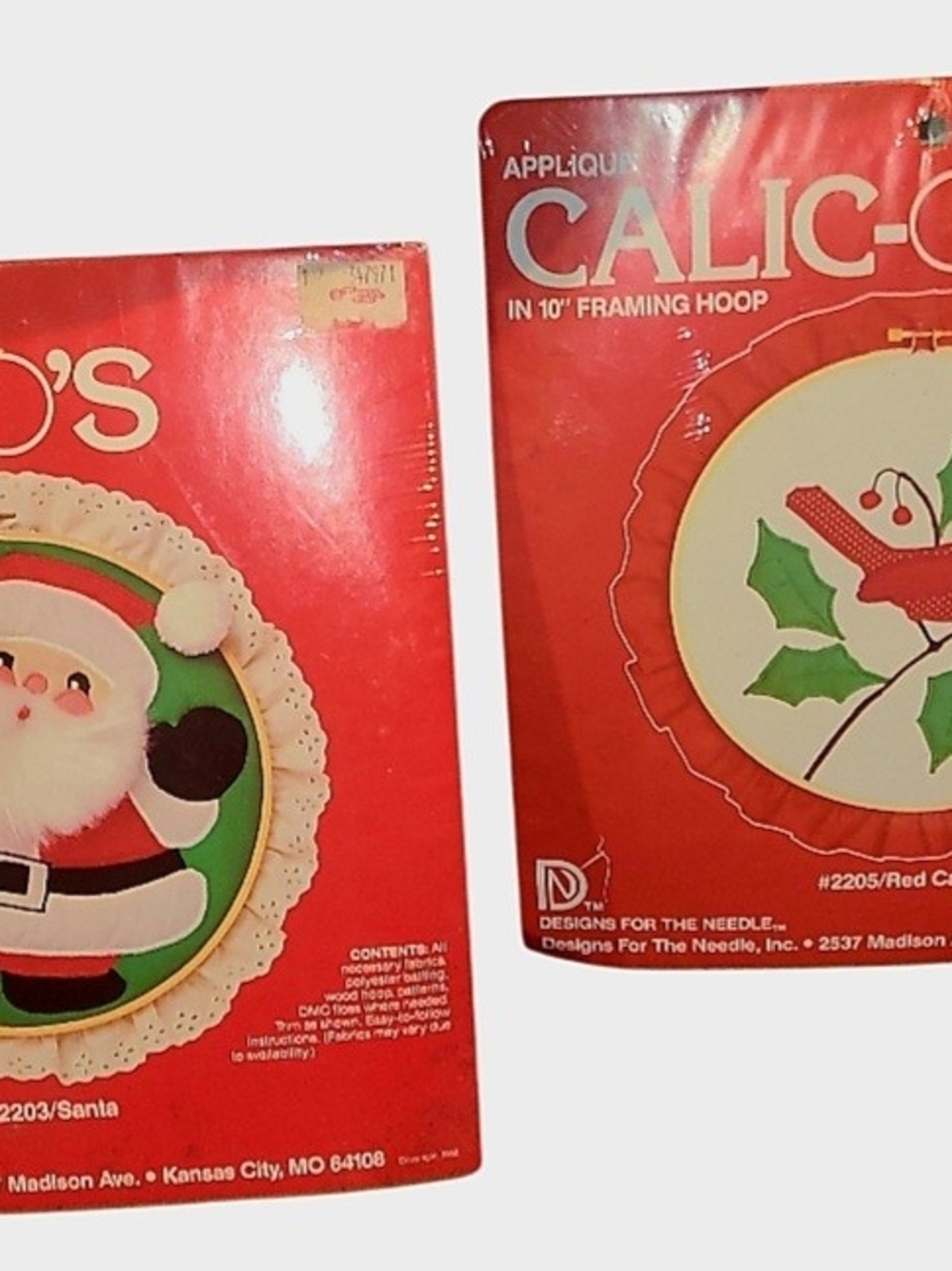 Calico Applique Christmas  Framing Hoop Patterns - Red & Green Santa Cardinal